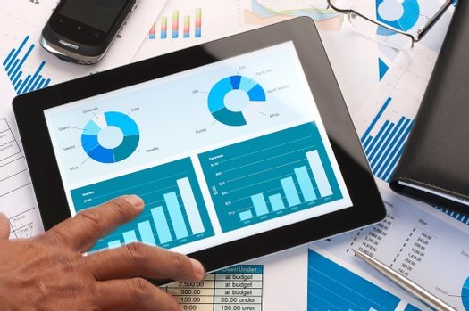 Tablet showing portfolio analysis charts